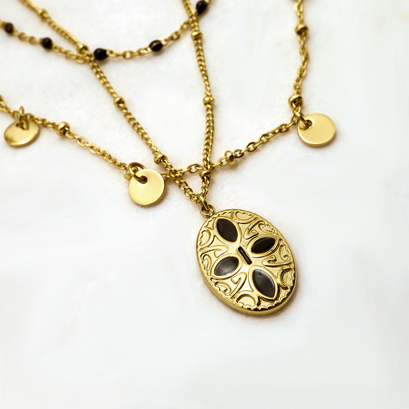 Wholesale Multilayer Oil Oval Pendant Stainless Steel Necklace
